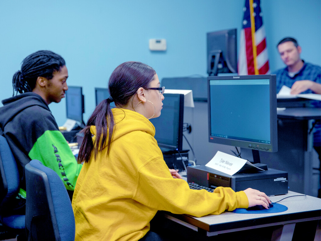 Local Waterbury CT students in a computer lab learning vital career skills