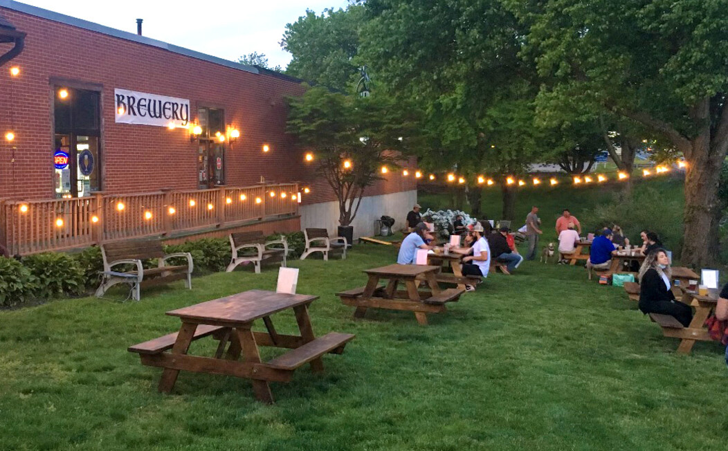 Outdoor beer garden at Shebeen Brewing Company in Wolcott, CT