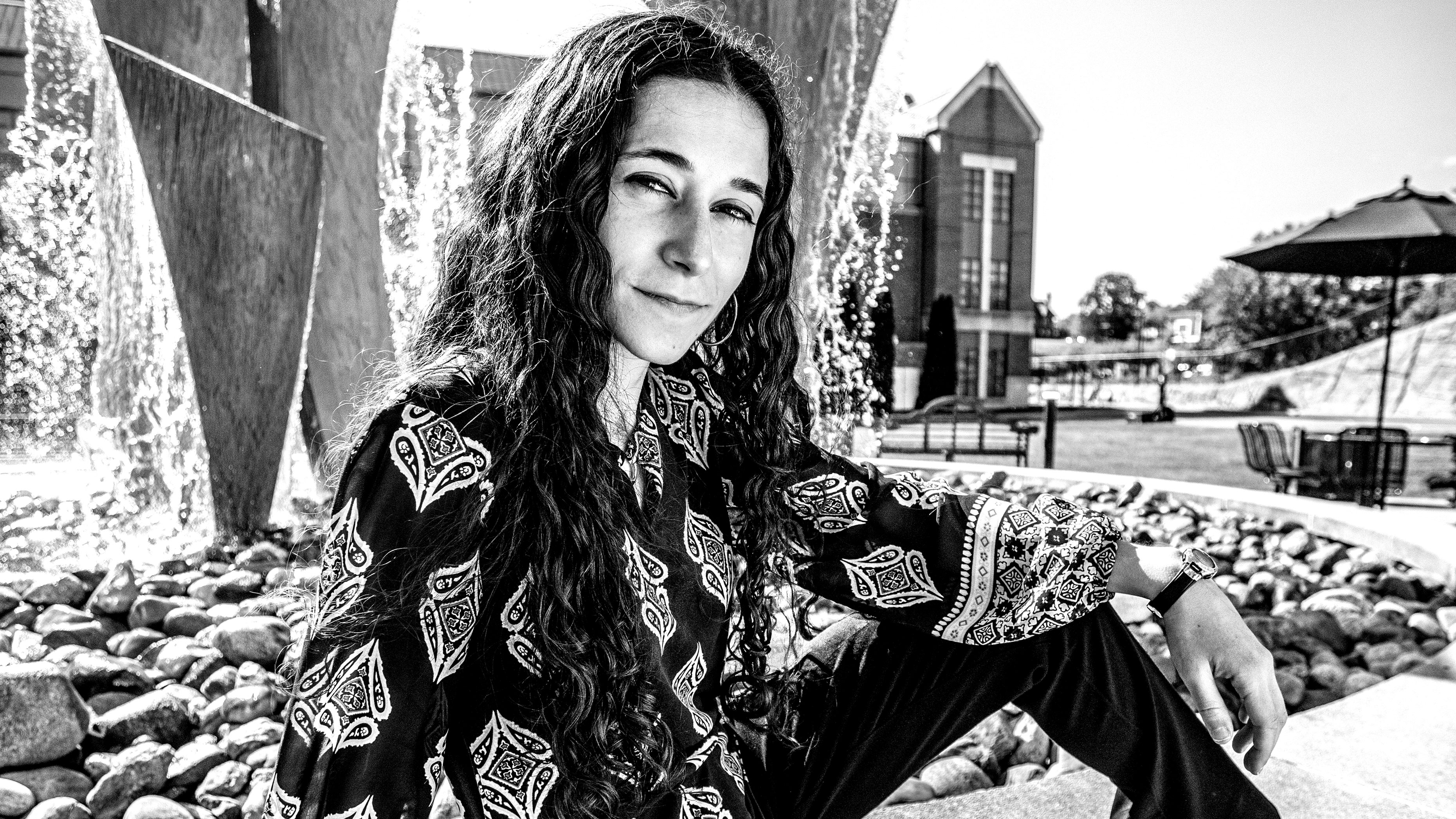 Waterbury, CT native Celina Caetano in the courtyard of the UConn Waterbury campus