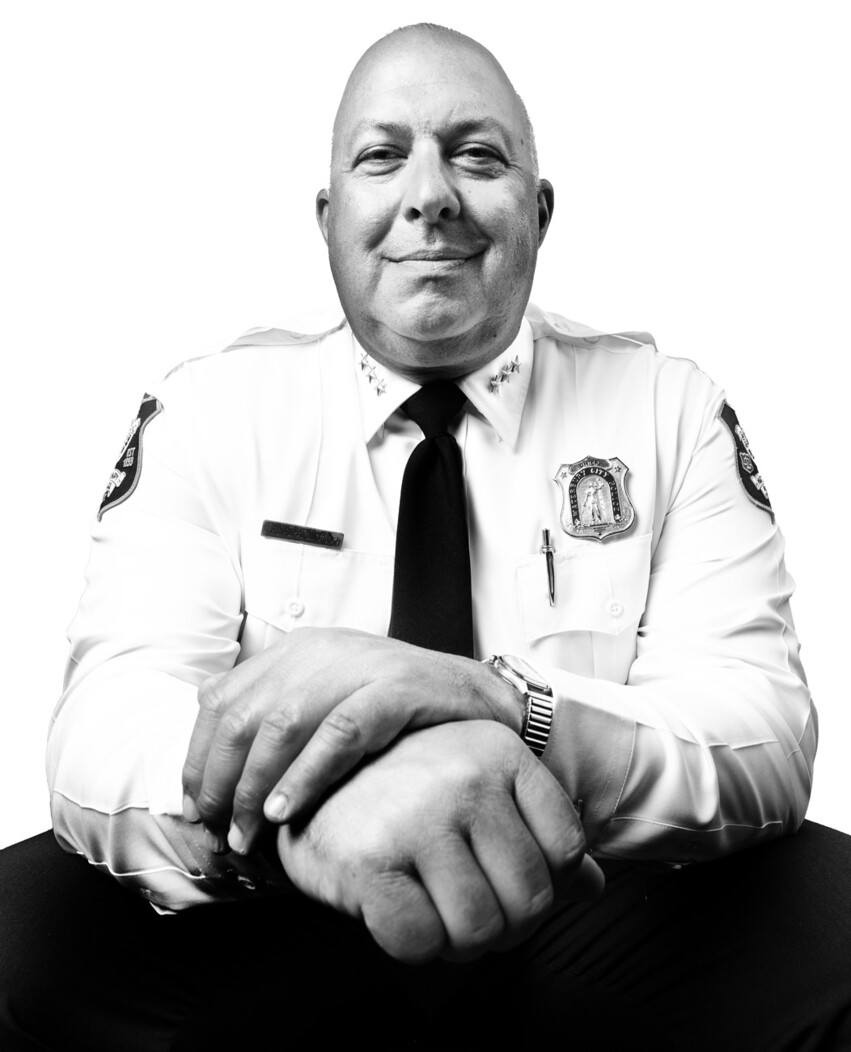 Black and white portrait of Waterbury, CT Chief of Police Fred Spagnolo